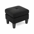 Pouf in tessuto con gambe in legno - Nero, 50x50x45 cm