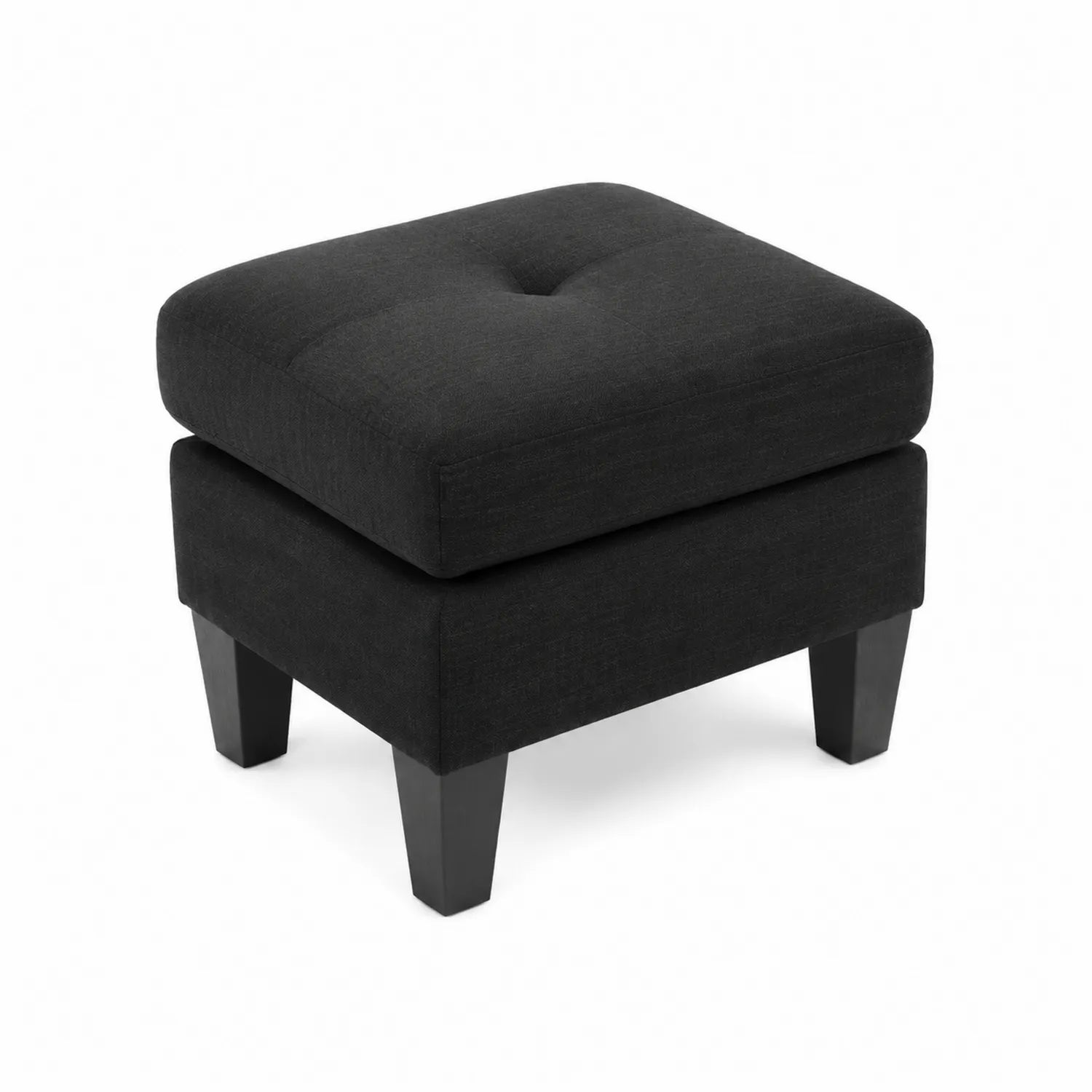 Pouf in tessuto con gambe in legno - Nero, 50x50x45 cm