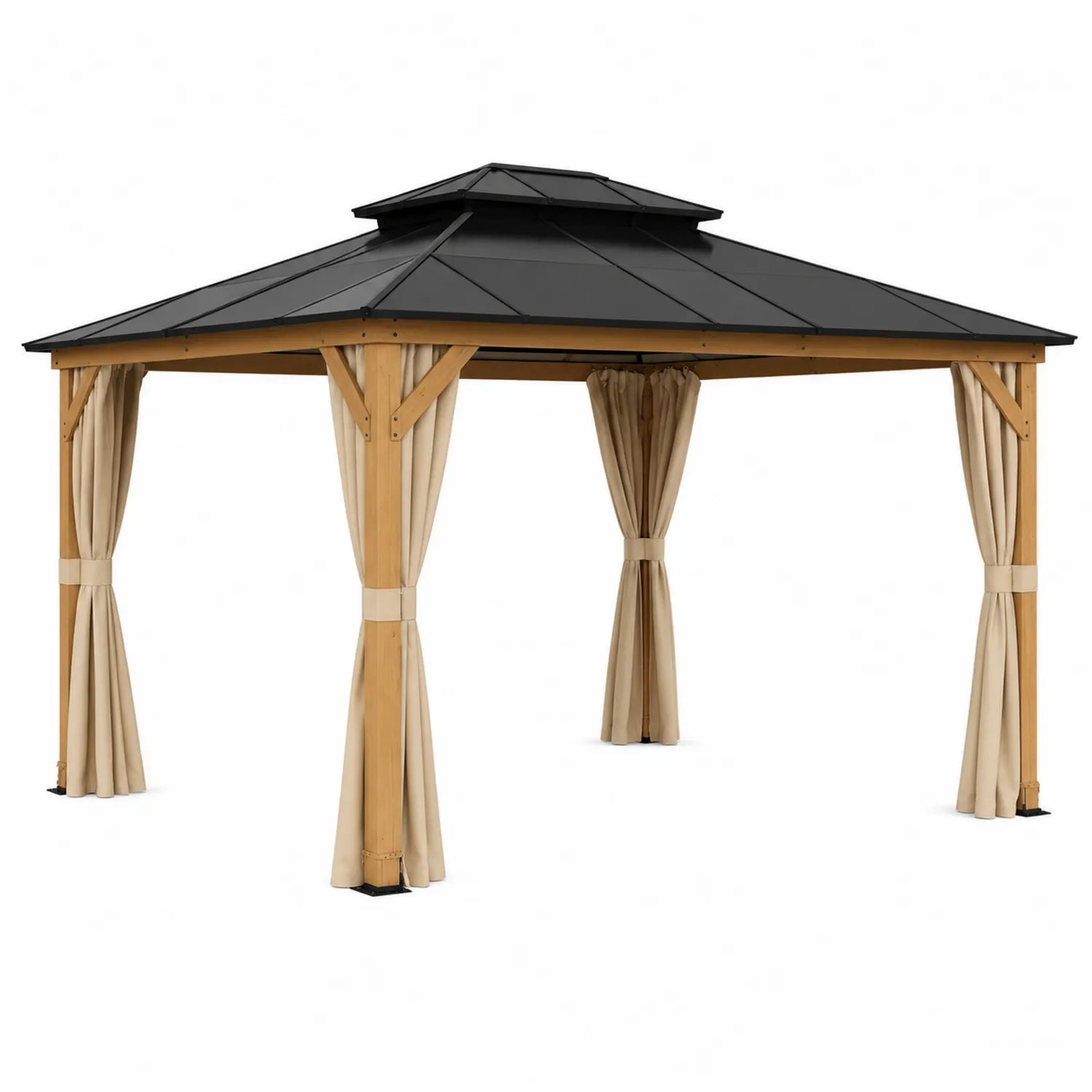 Gazebo in Legno di Abete con Tetto in Alluminio Verniciato Nero 3x3 m