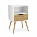 Comodino in Legno Bianco e Rovere con Cassetto