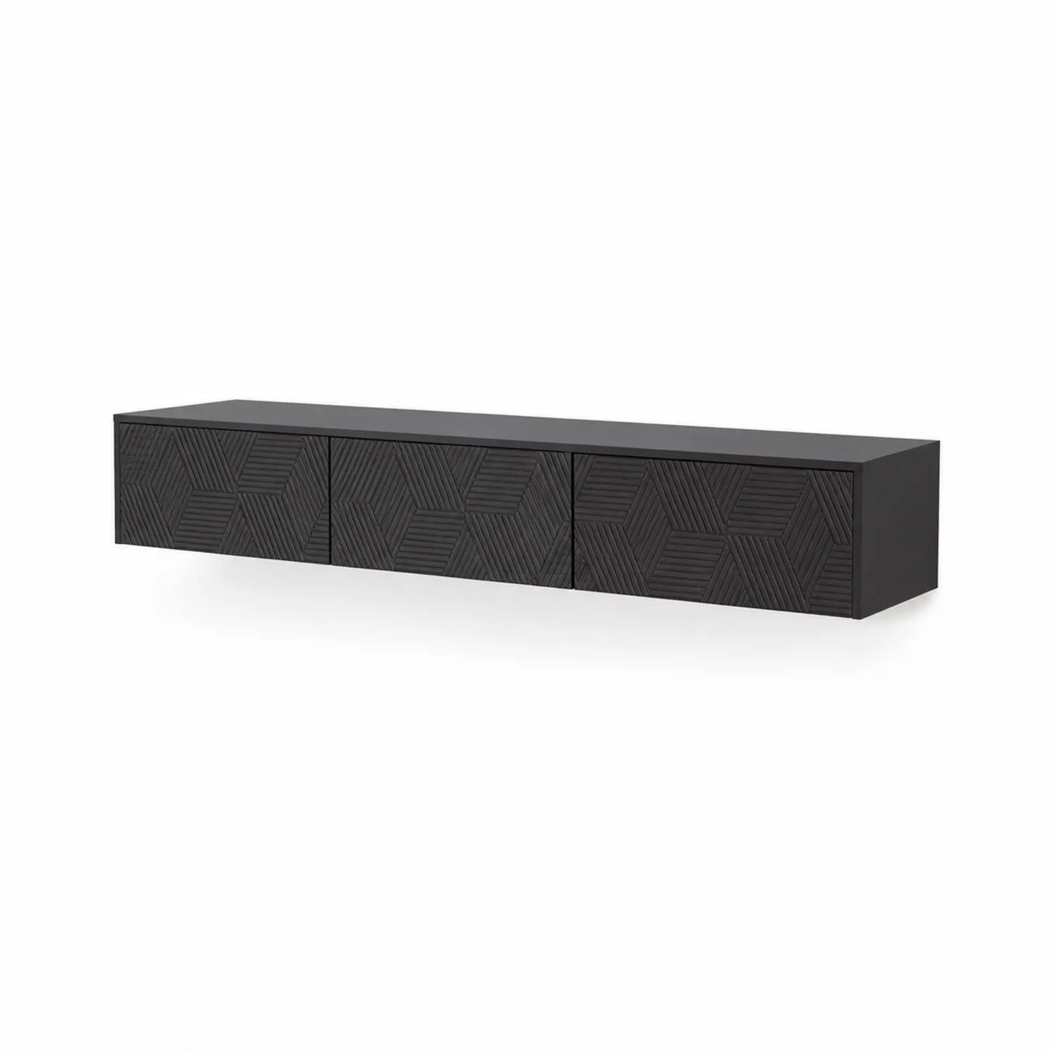 Mobile TV sospeso in legno MDF con pannelli geometrici Nero 180 cm