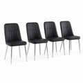 Set di 4 Sedie in Pelle Sintetica Nera con Gambe in Metallo