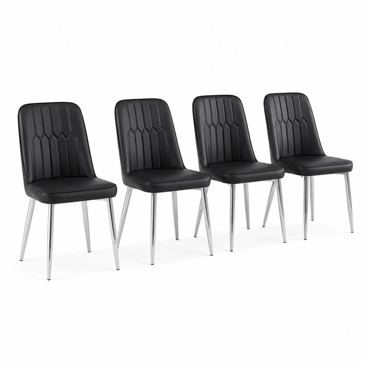 Set di 4 Sedie in Pelle Sintetica Nera con Gambe in Metallo