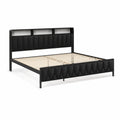 Letto matrimoniale in metallo con testiera e pediera in ecopelle nera 160x200 cm