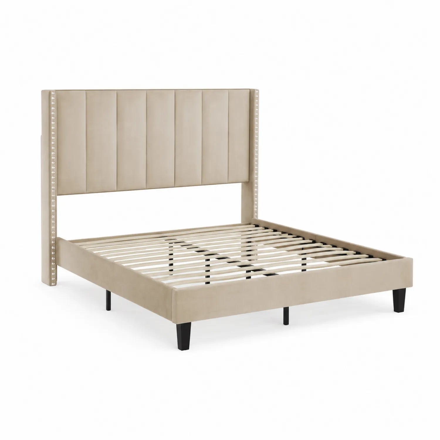 Letto matrimoniale in legno e tessuto Beige 200x160 cm