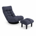 Set Poltrona Girevole e Poggiapiedi in Tessuto Blu Scuro