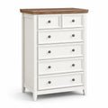 Cassettiera in legno massello bianco a 5 cassetti con piano in rovere