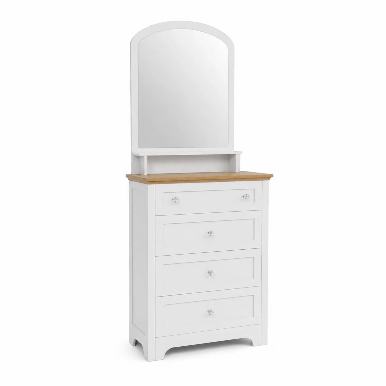 Cassettiera con Specchio Bianco e Rovere 4 Cassetti