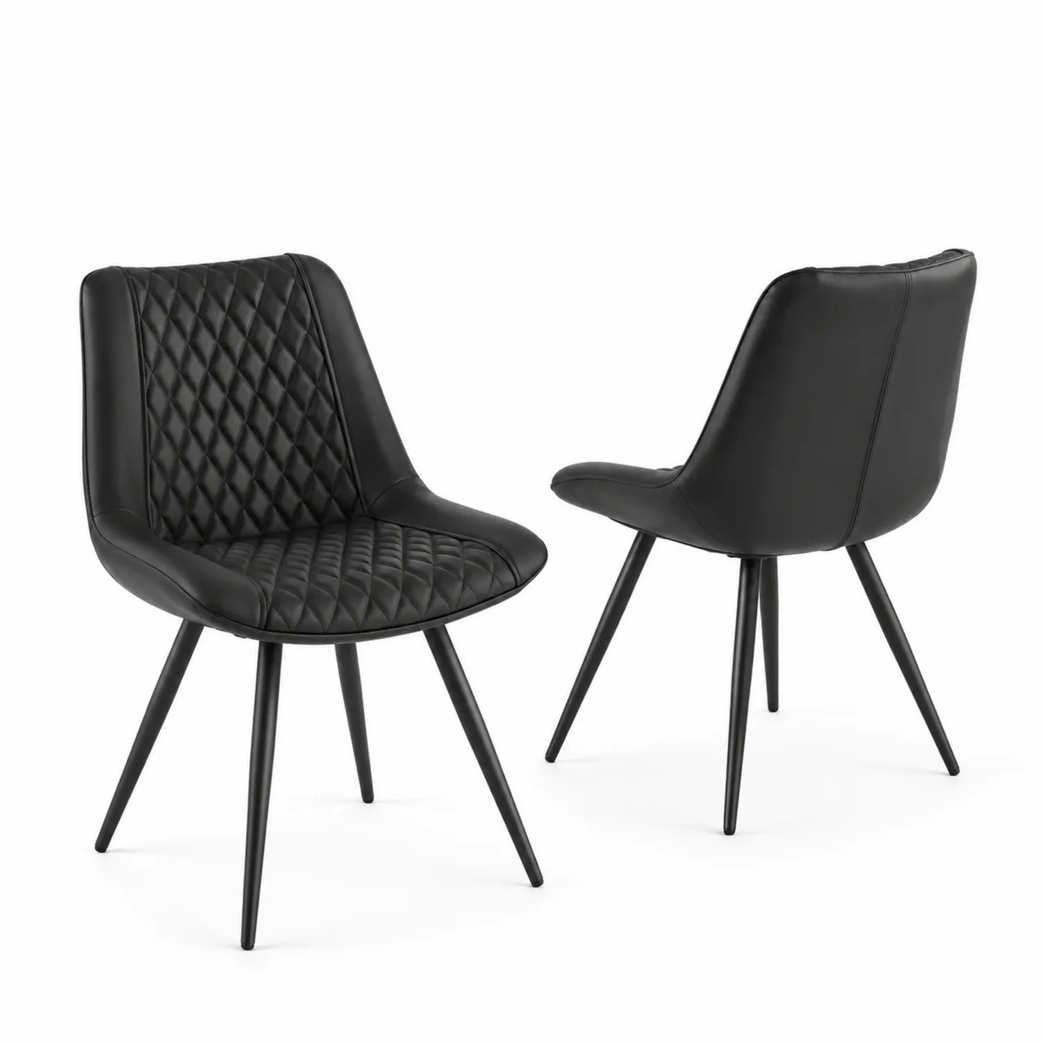 Set di 2 Sedie in Pelle Sintetica Nera con Gambe in Metallo
