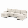 Divano angolare modulare in tessuto beige con chaise longue