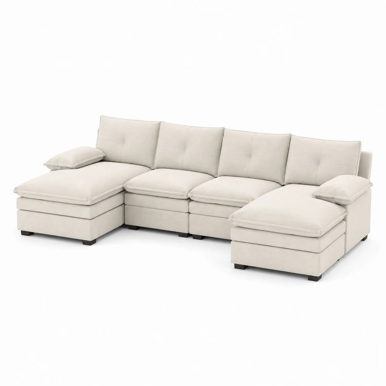 Divano angolare modulare in tessuto beige con chaise longue