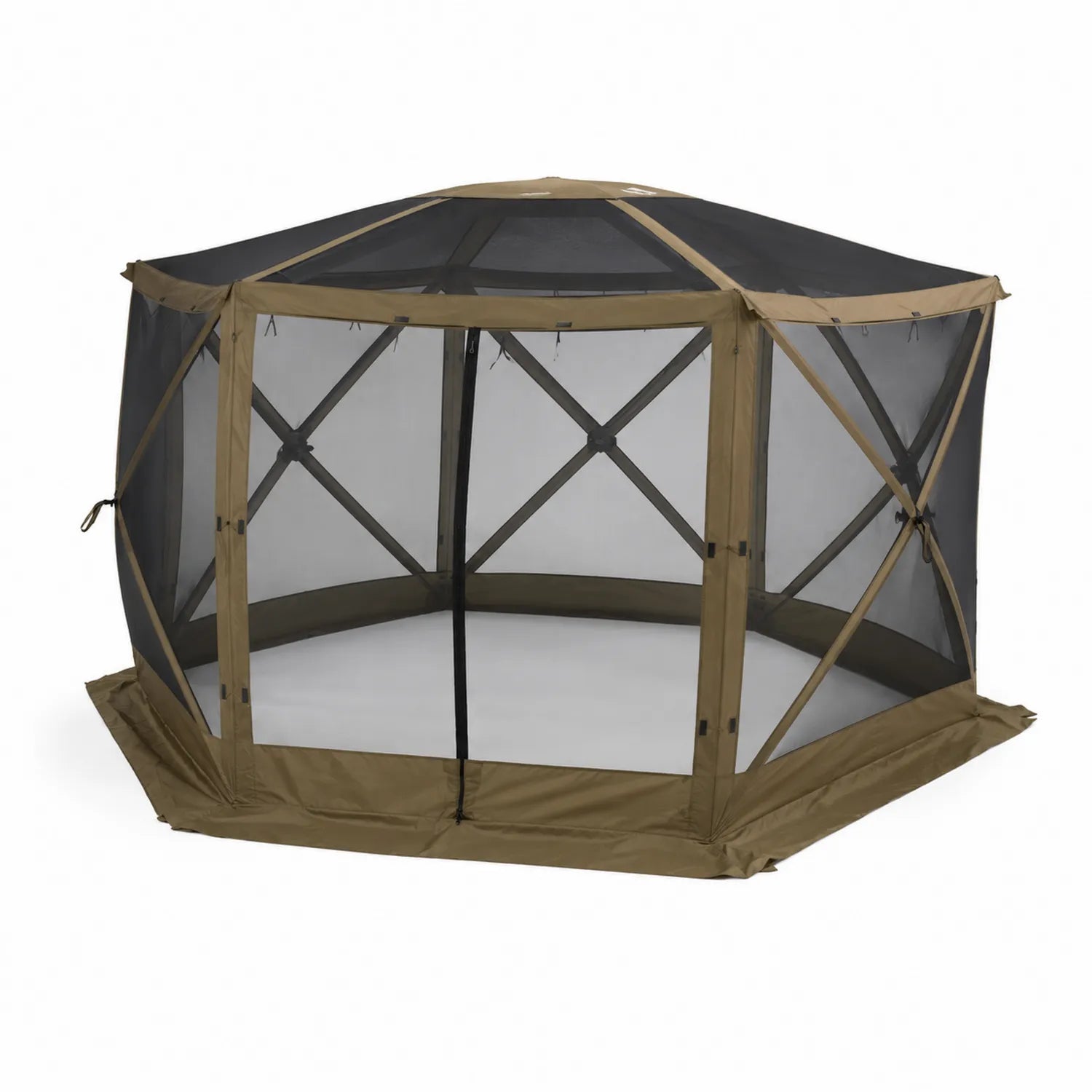 Gazebo Ottagonale con Zanzariera in Acciaio e Poliestere Marrone/Nero