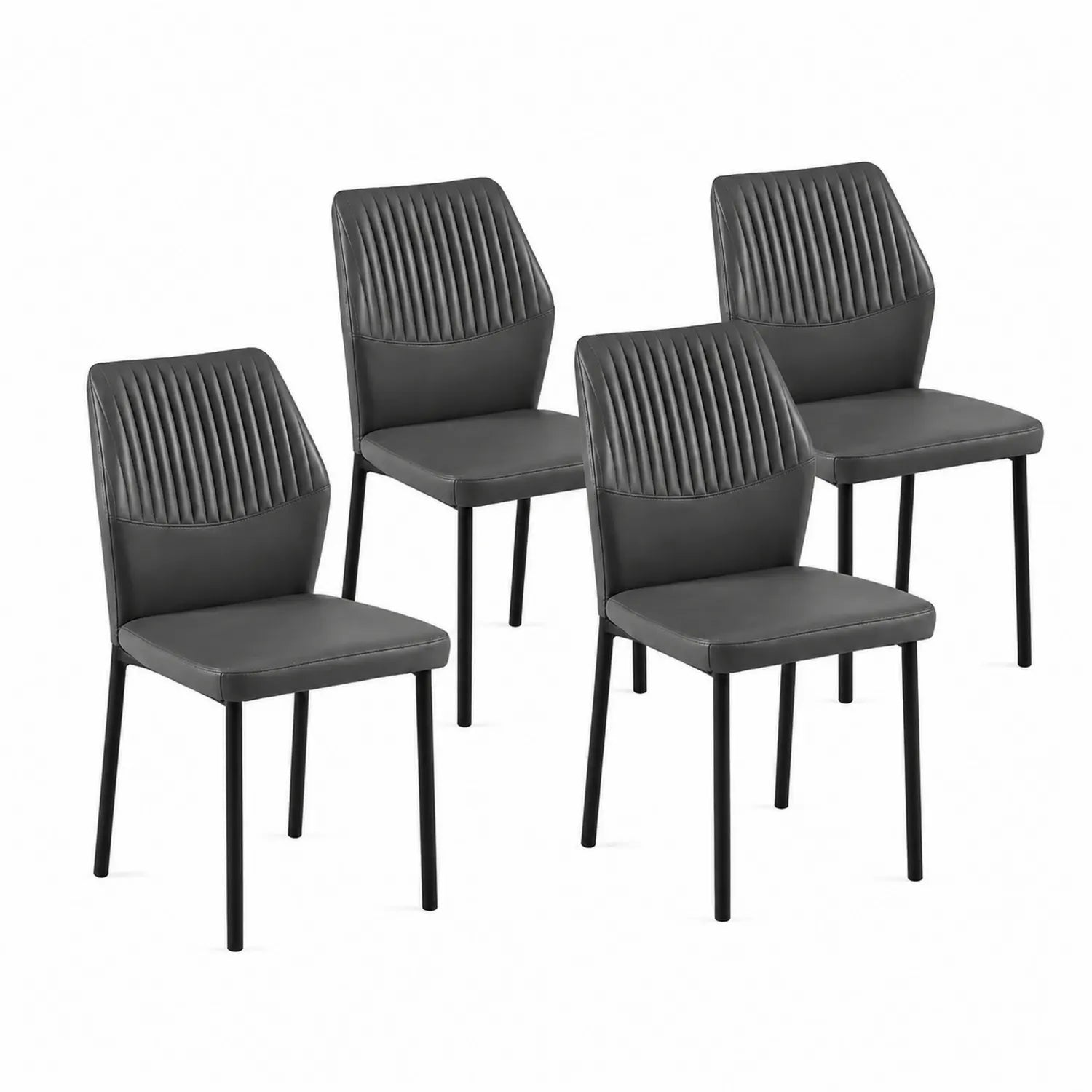 Set di 4 Sedie in Pelle Sintetica con Gambe in Metallo Grigio