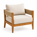Poltrona in legno di teak e corda con cuscini in poliestere beige