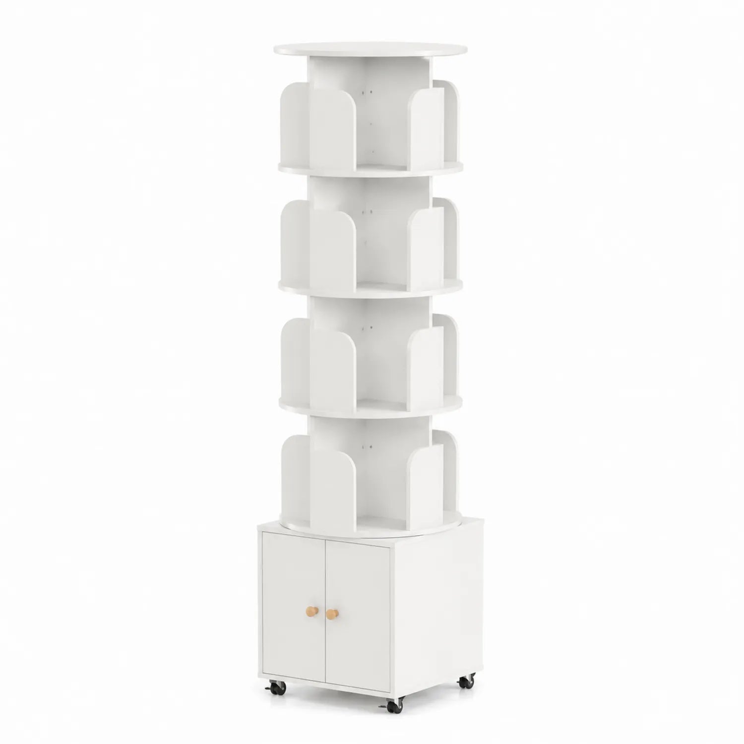 Scaffale girevole in legno MDF bianco con ruote