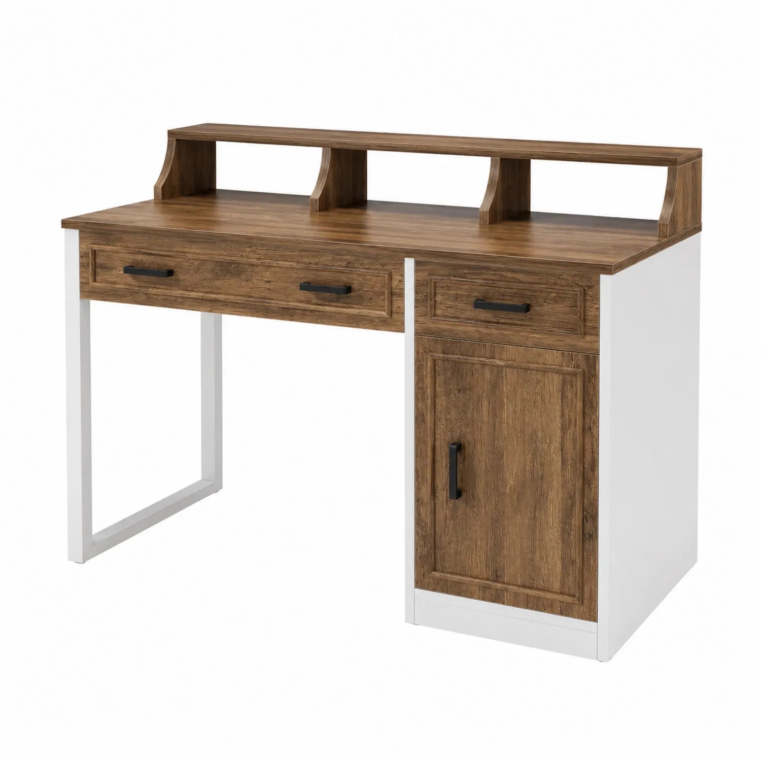 Scrivania in Legno Laminato con Cassetti e Ripiano Superiore