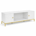 Mobile TV in Legno Composito e Metallo Bianco e Oro con Ante Decorate