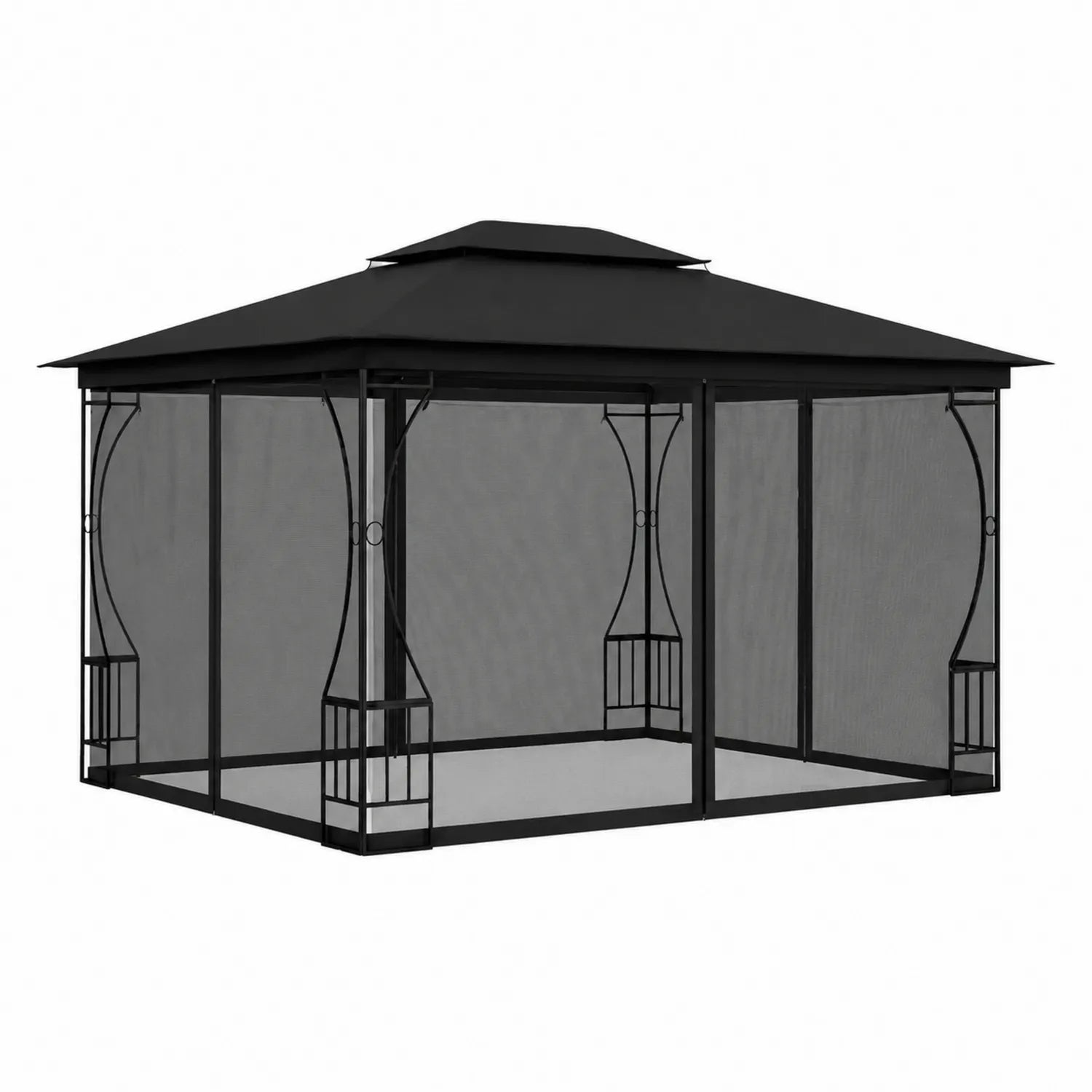 Gazebo in Metallo Nero 3x3 m con Zanzariera