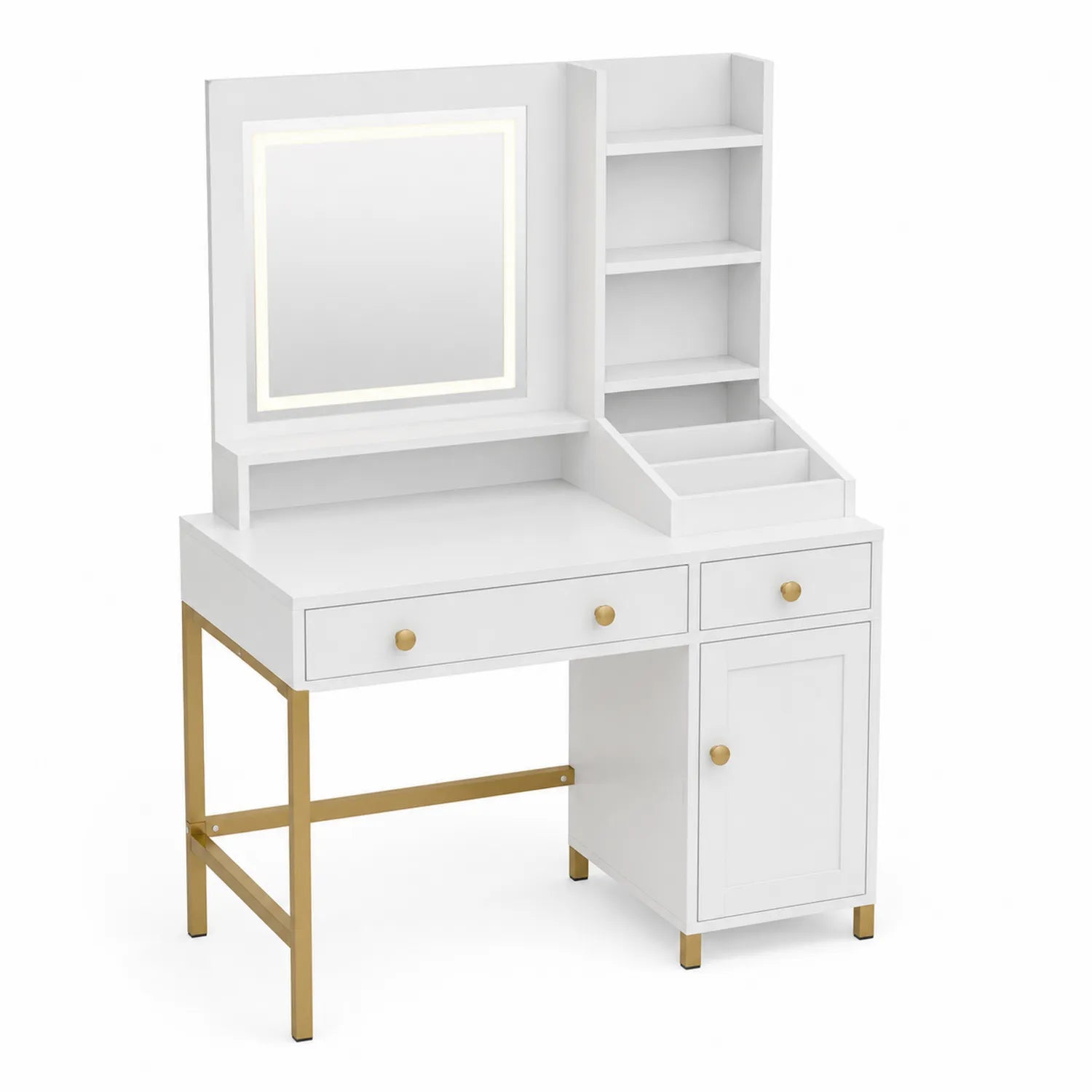 Toeletta in Legno MDF con Specchio LED e Gambe in Metallo