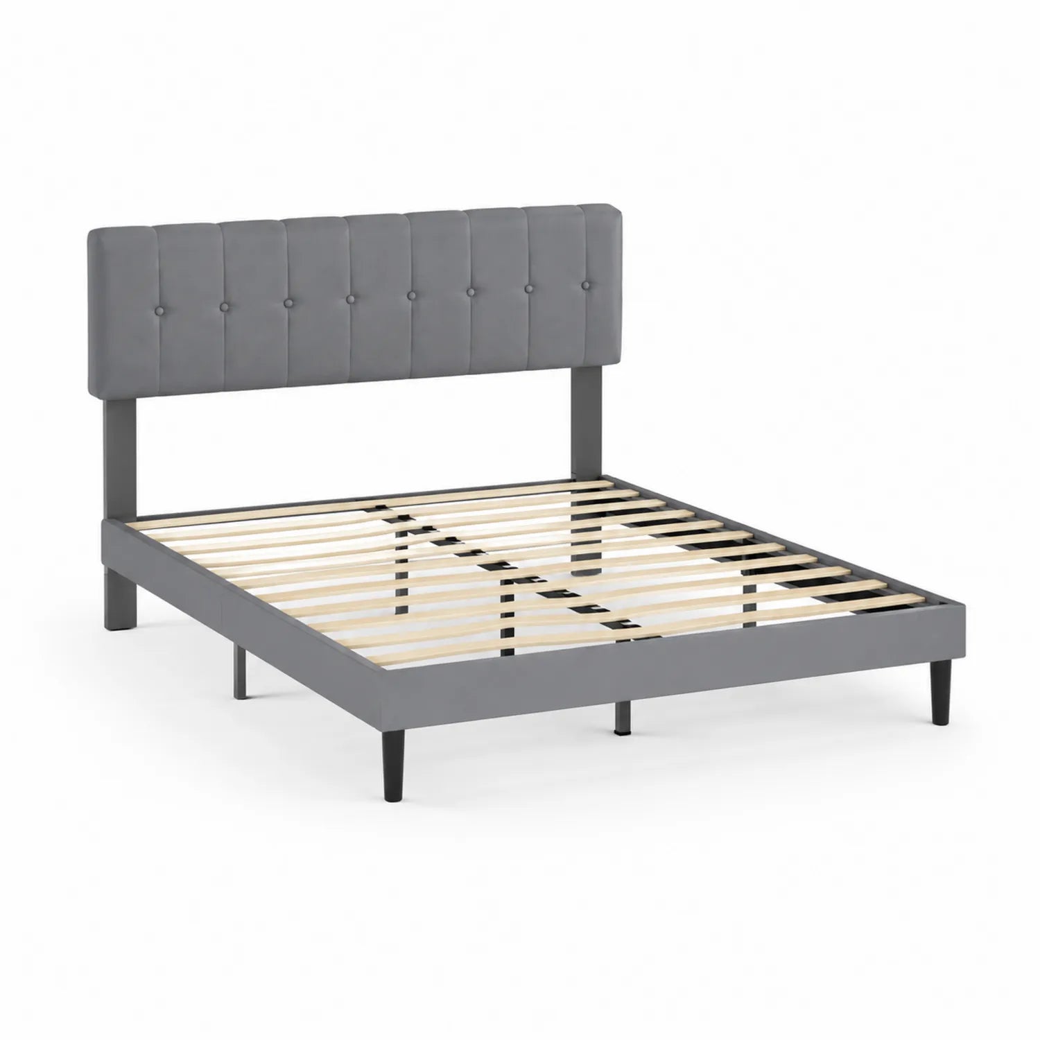 Letto matrimoniale con testiera imbottita in ecopelle grigio 160x200 cm