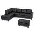 Divano angolare in ecopelle con pouf nero