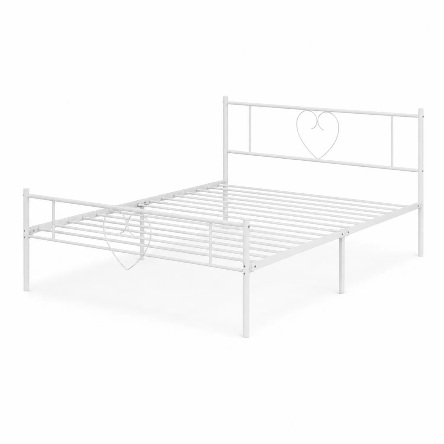 Letto Matrimoniale in Metallo Bianco con Decorazione a Cuore 200x140 cm