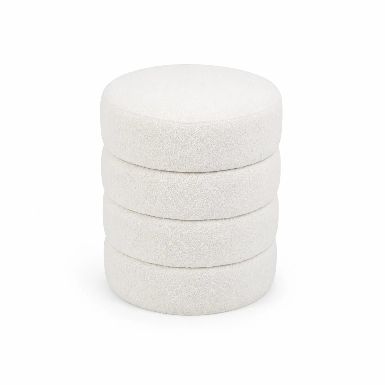 Set di Pouf Rotondi Impilabili in Tessuto Poliestere Bianco
