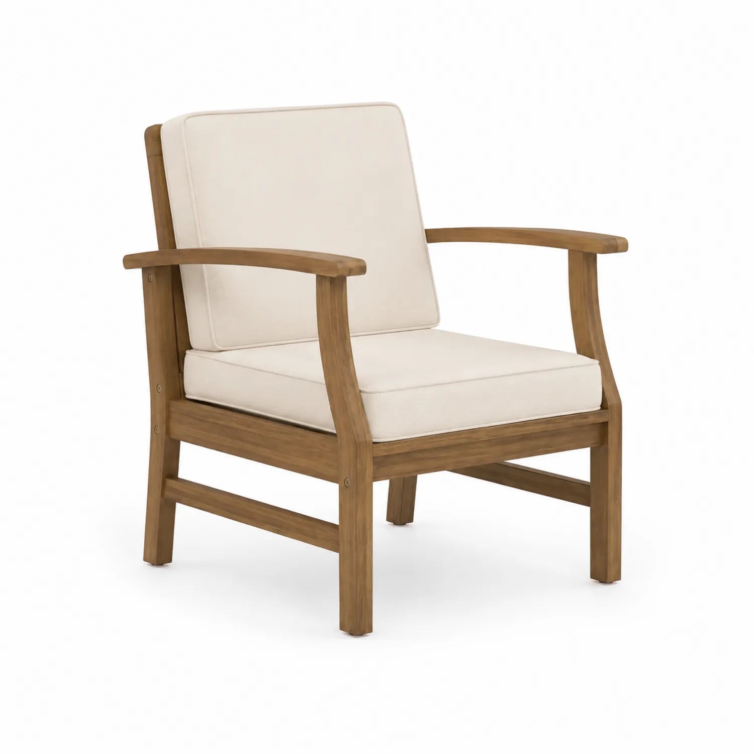 Poltrona da esterno in legno di acacia con cuscini in tessuto beige