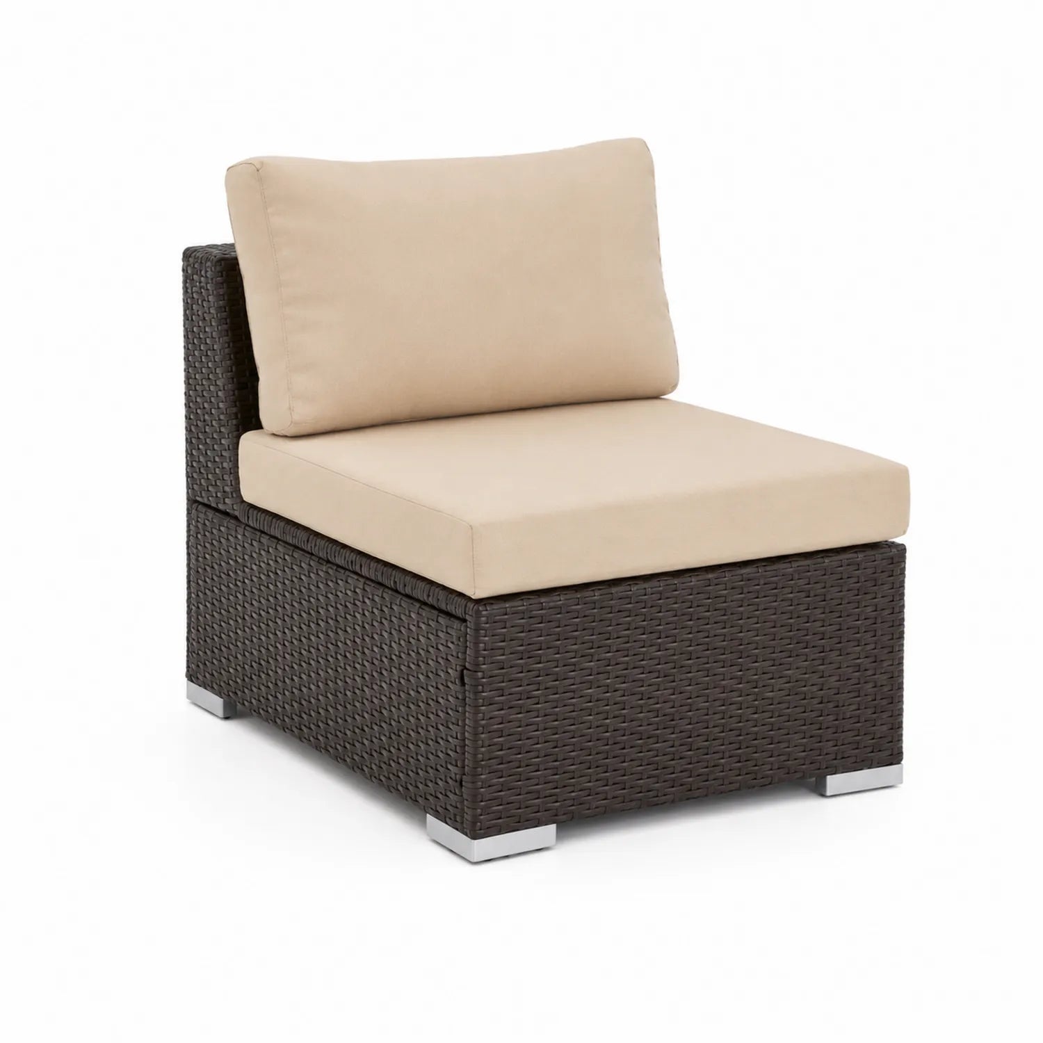 Poltrona da Esterno in Rattan Marrone con Cuscini Beige