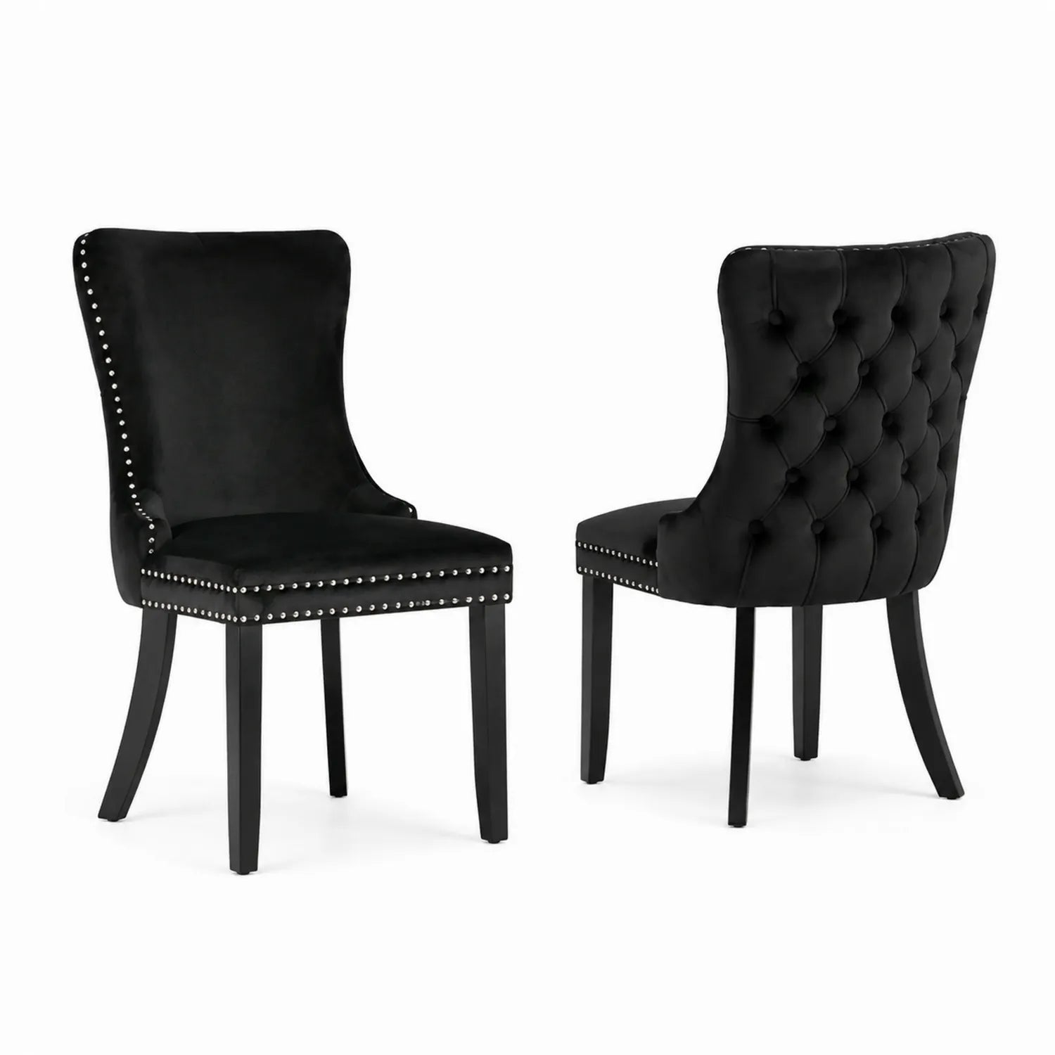 Sedia in velluto nero con struttura in legno