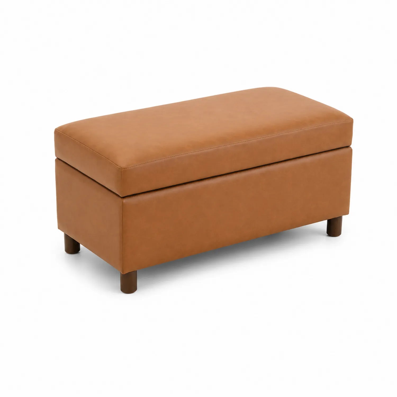 Panca contenitore in ecopelle marrone con gambe in legno