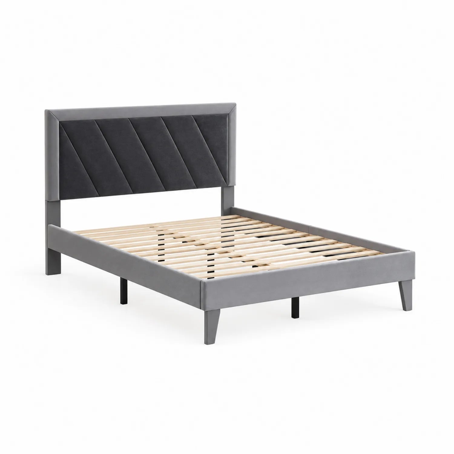 Letto Matrimoniale Metallo Grigio con Testiera in Velluto