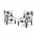 Set di 2 poltrone in tessuto floreale bianco e blu con gambe in legno