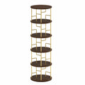 Scaffale rotondo a 5 livelli in legno e metallo dorato