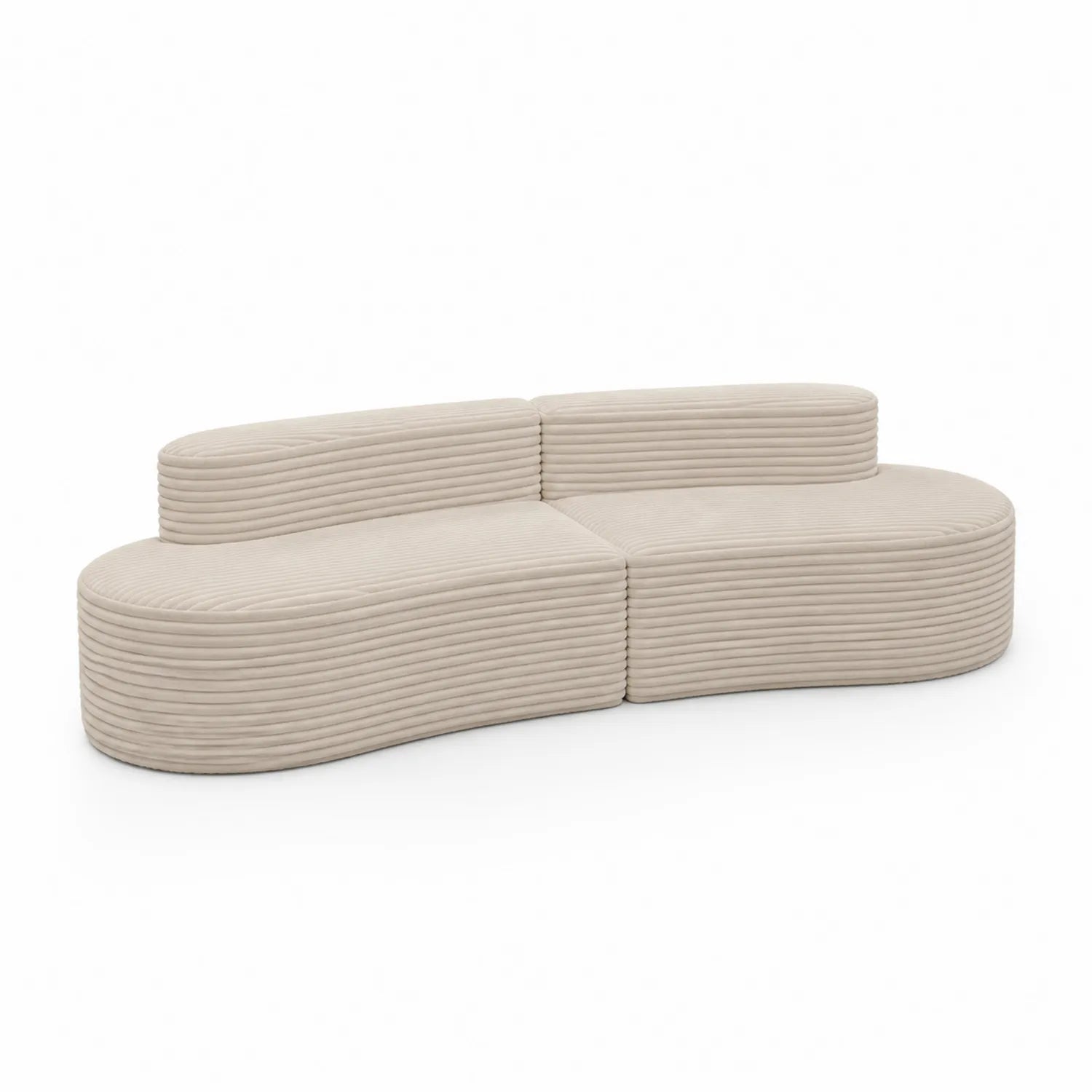 Divano modulare curvo in velluto beige 300x150x80 cm