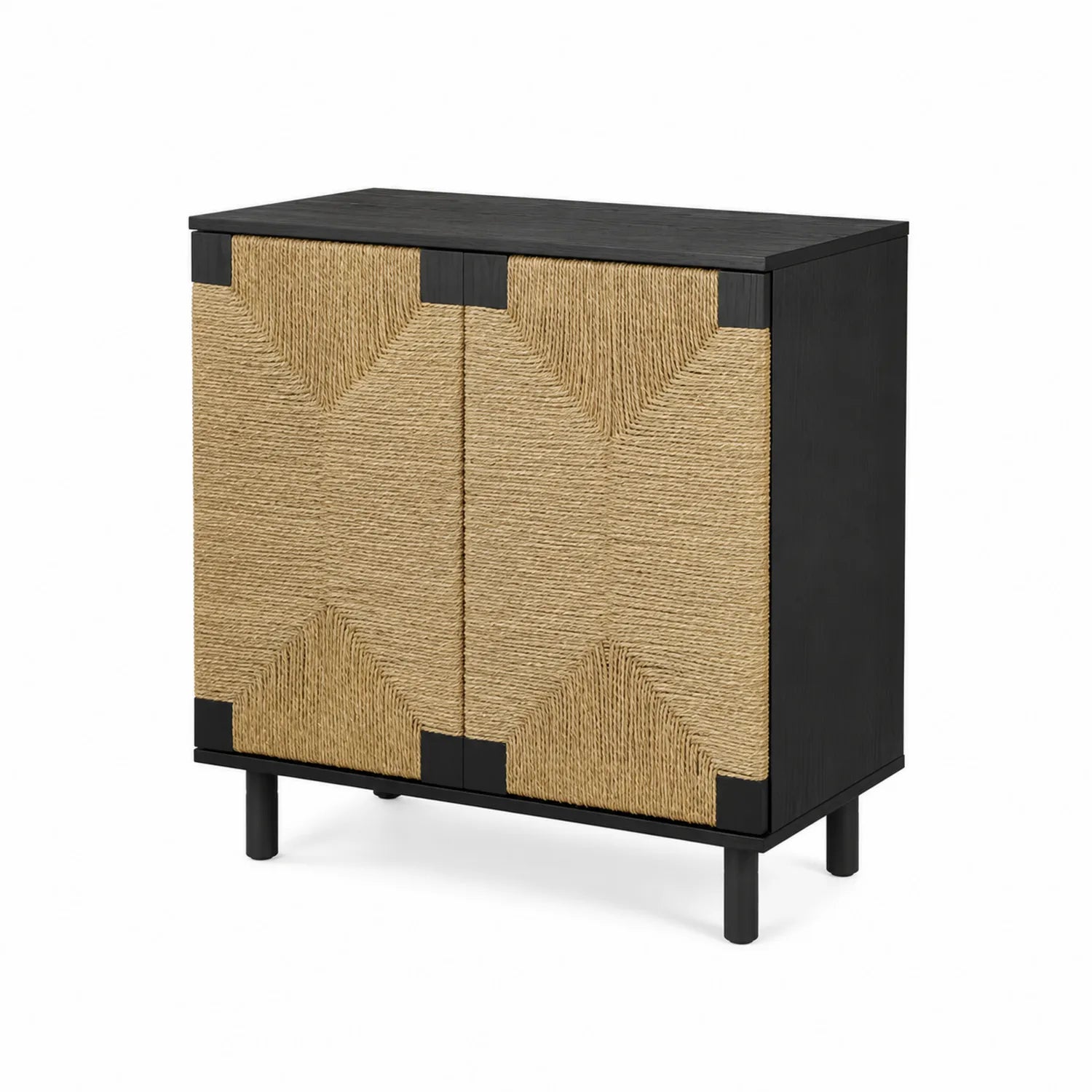 Credenza a Due Ante in Legno e Corda Intrecciata 80x40x90 cm