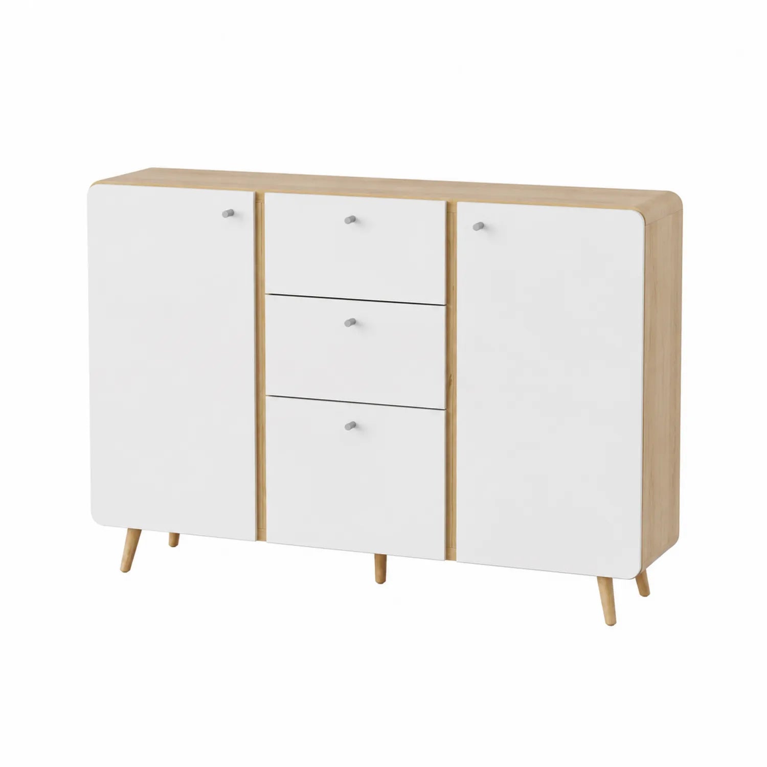 Credenza in MDF con ante e cassetti bianchi 120x35x85 cm