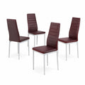Set di 4 Sedie da Pranzo in Pelle Sintetica Marrone con Struttura in Metallo