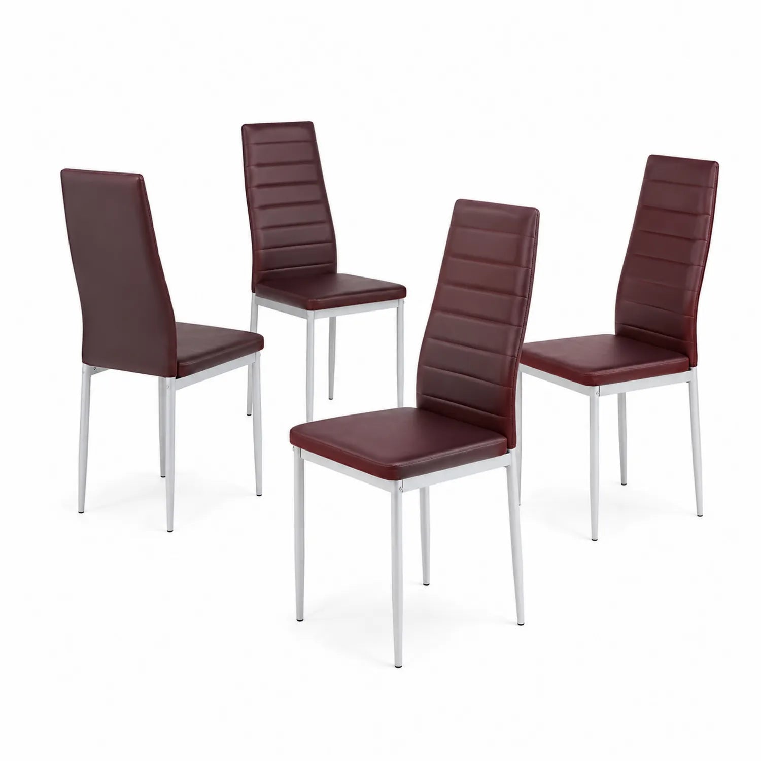 Set di 4 Sedie da Pranzo in Pelle Sintetica Marrone con Struttura in Metallo