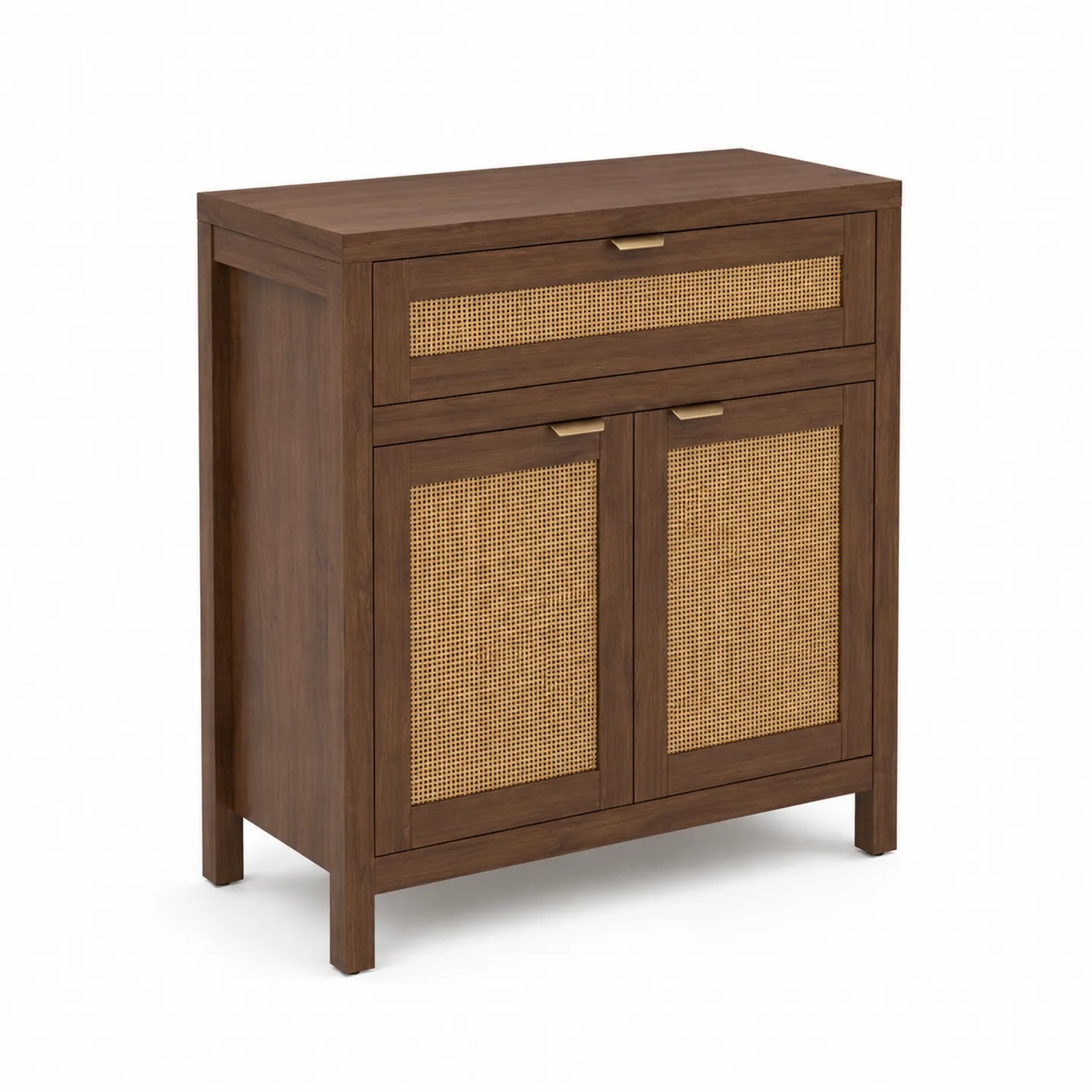 Credenza in legno di acacia con cassetto e ante in rattan
