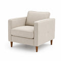 Poltrona in tessuto di poliestere beige con gambe in legno