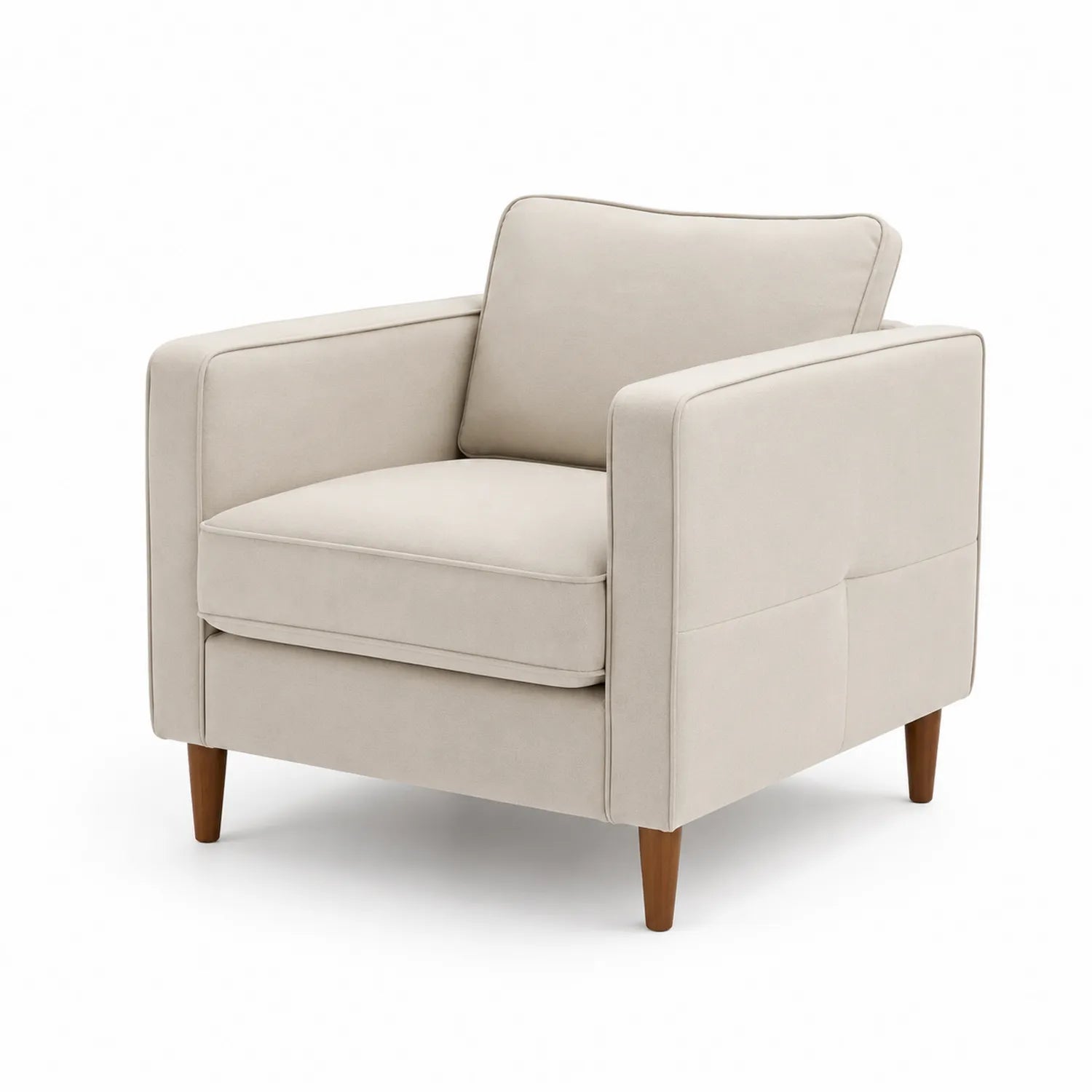Poltrona in tessuto di poliestere beige con gambe in legno