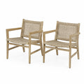 Set di 2 Sedie in Legno di Teak e Rattan Intrecciato, Beige
