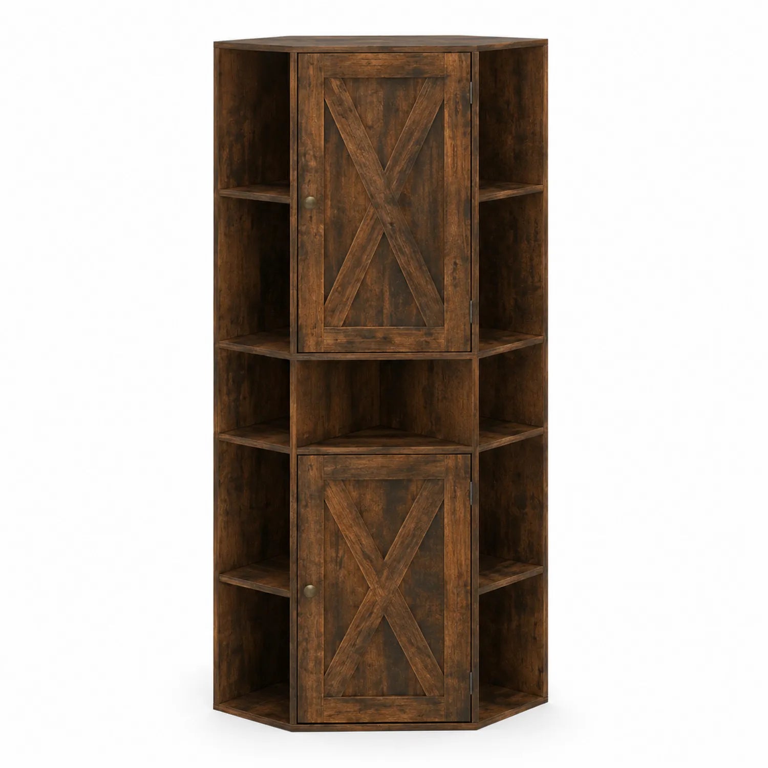 Armadio ad Angolo in Legno MDF Marrone con Ripiani