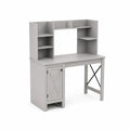 Scrivania con Libreria Integrata in Legno MDF Grigio
