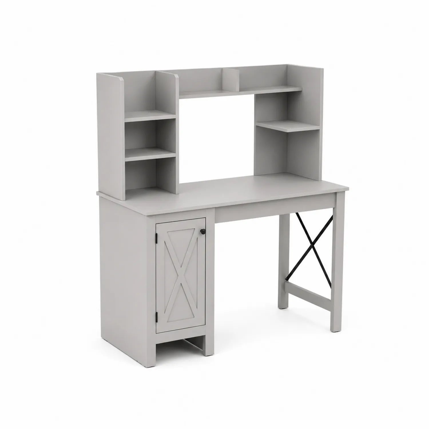 Scrivania con Libreria Integrata in Legno MDF Grigio