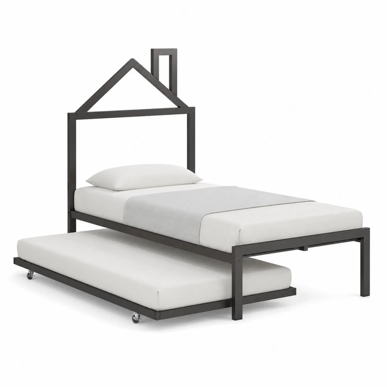 Letto in Metallo con Letto Estraibile Nero