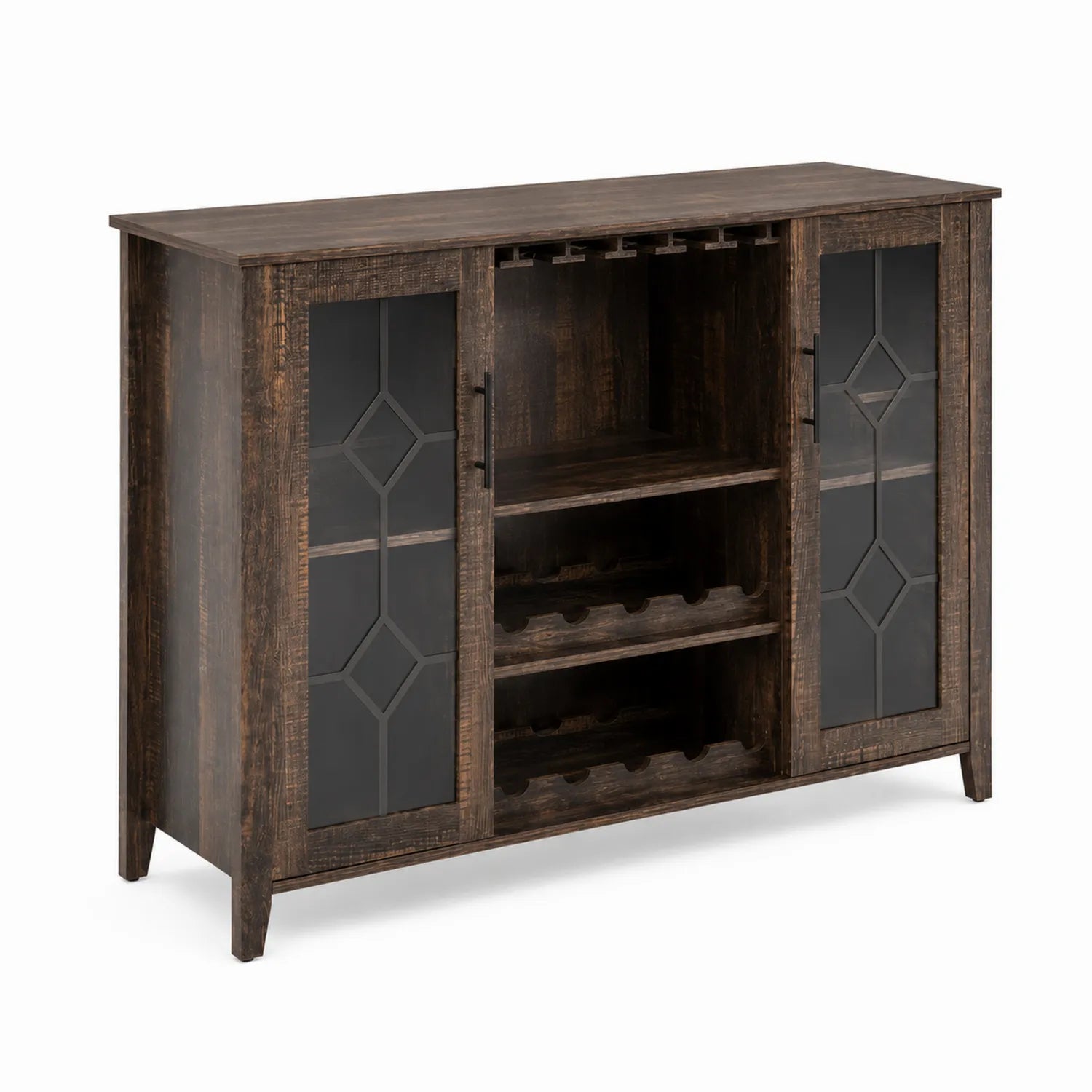 Credenza in legno marrone con ante in vetro temperato