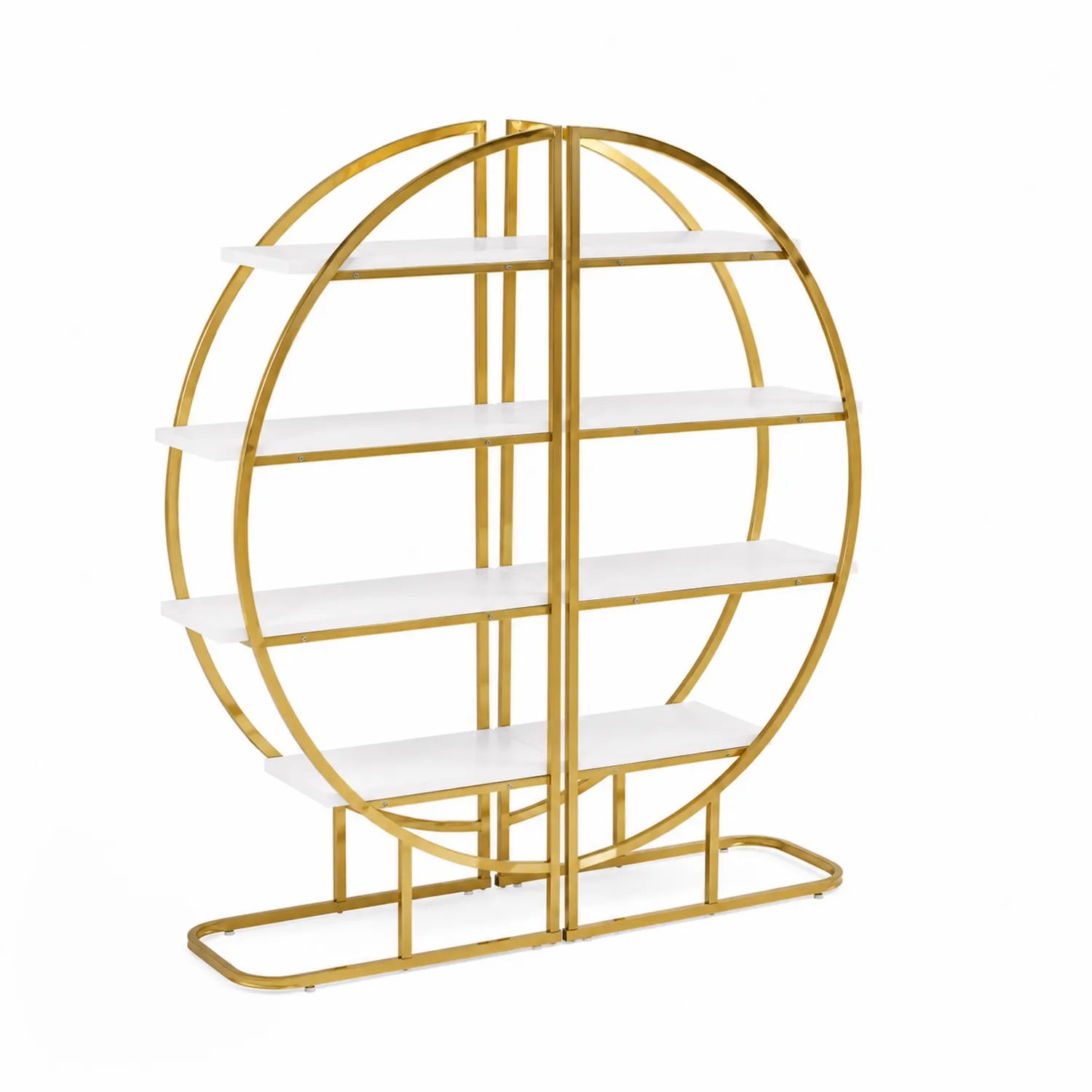 Scaffale in metallo dorato e MDF bianco a forma circolare