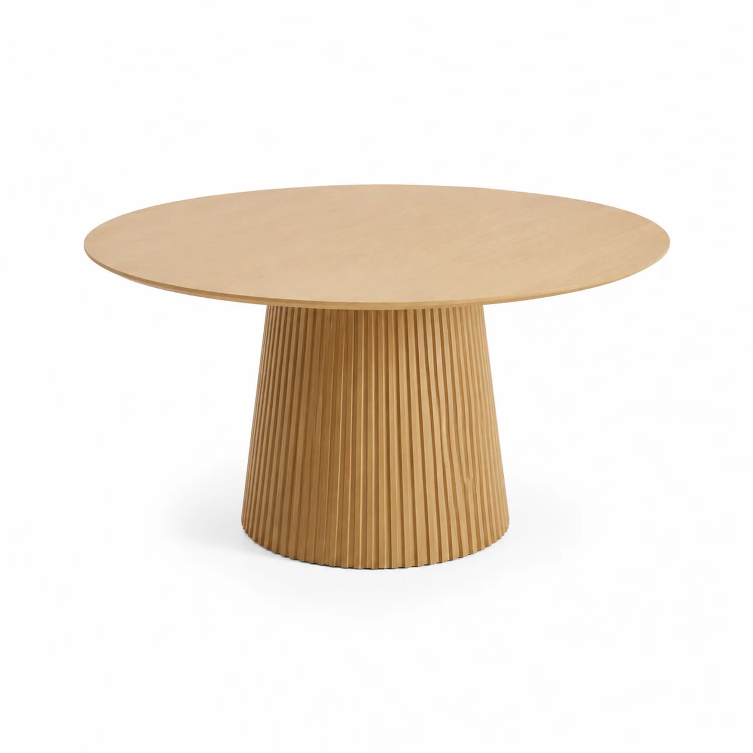 Tavolo rotondo in legno chiaro con base scanalata
